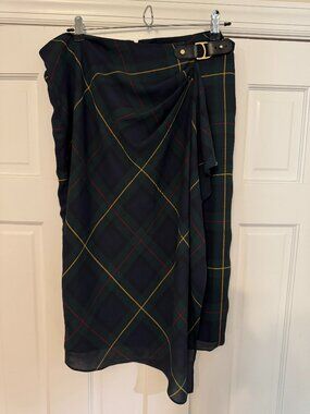 Lauren Ralph Lauren Skirt Green Plaid Asymmetrical Size 14